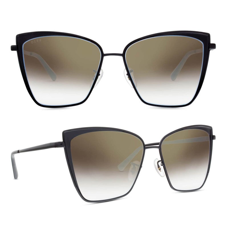 DIFF Becky Designer Oversized Cat Eye Sunglasses for Women | Black + Flash Grey Gradient mirror | UV400 Protection - Image 1